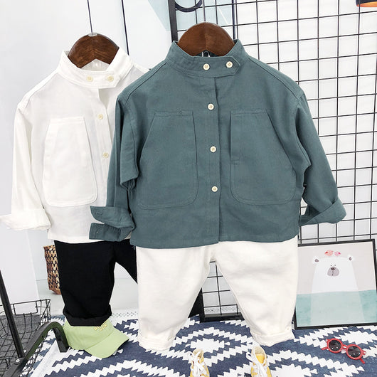 Camisa Infantil de Color Liso Estilo Coreano para Niños