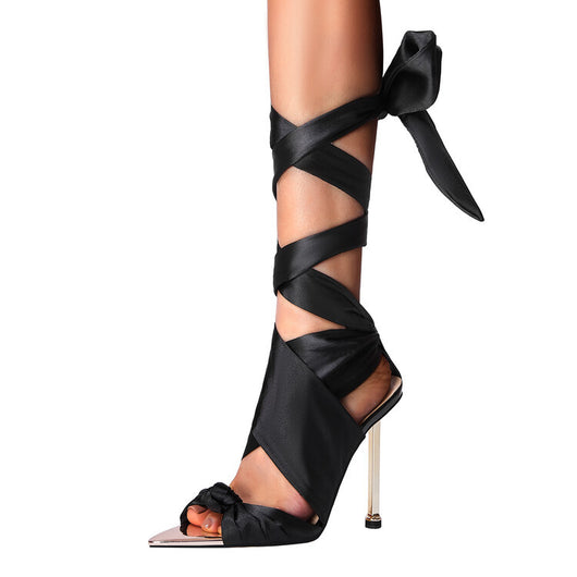 Sandalias de Tacón Alto Puntiagudo con Cordones y Punta Abierta - Image 2