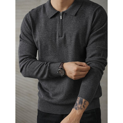 Suéter Polo de Manga Larga con Cierre Medio para Hombre - Image 3