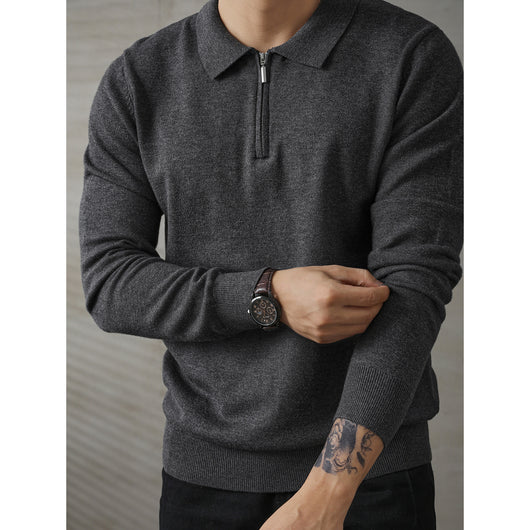 Suéter Polo de Manga Larga con Cierre Medio para Hombre - Image 3