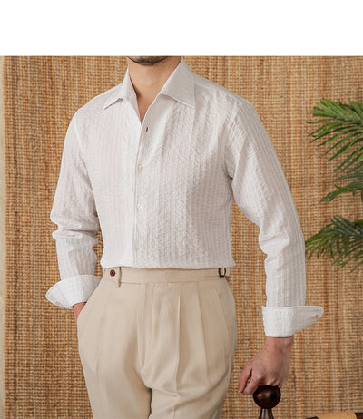 Camisa Casual de Algodón Seersucker Manga Larga Cuello Clásico - Image 31
