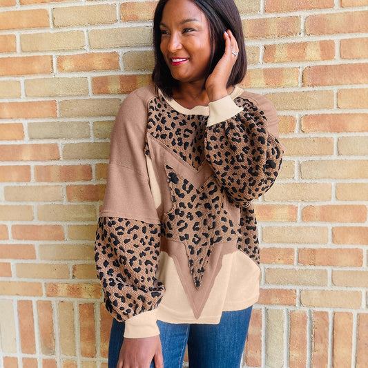 Blusa Estampado Leopardo Manga Larga con Tirantes de Diseñador
