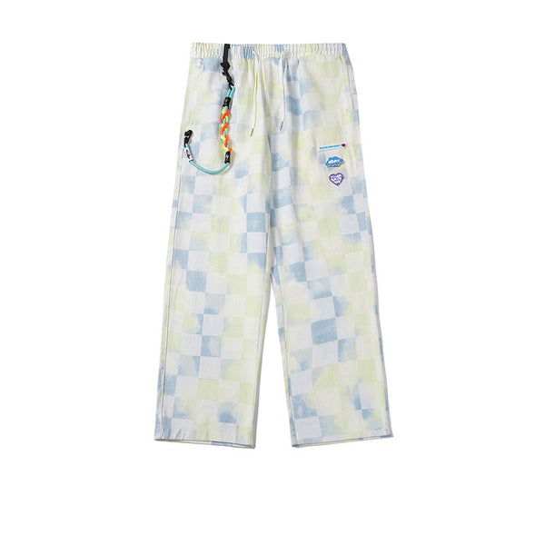 Pantalones Rectos Tie-Dye Cuadros Hombre - Estilo Street Oversized Casual