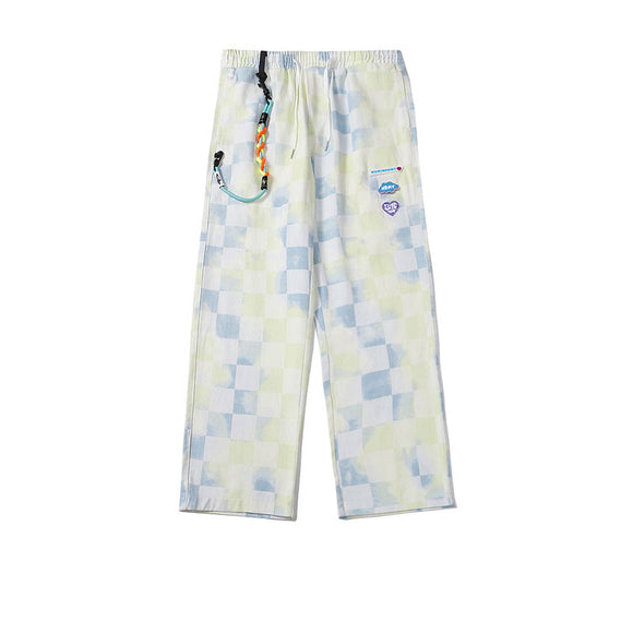 Men's Tie-Dye Plaid Straight-Leg Pants - Casual Oversized Street Style