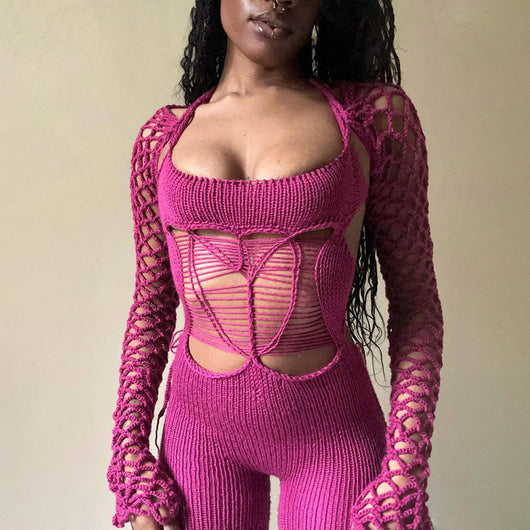 Jumpsuit Elegante de Talle Alto con Detalles Calados