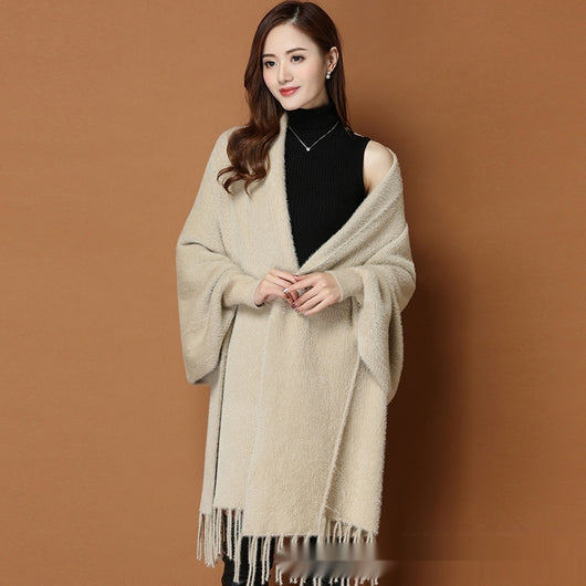 Chal Grueso de Invierno con Mangas de Visón Sintético - Bufanda Clásica para Mujer - Image 16