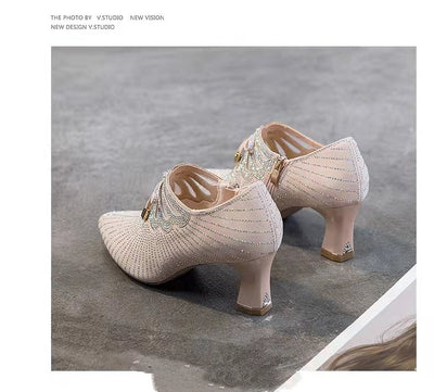 Zapatos de Tacón Alto Británicos con Lazo y Punta Fina Adornados en Cristales - Image 3