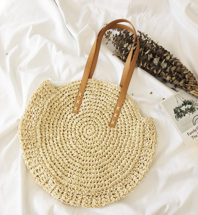 Bolsa de Playa Redonda Tejida a Mano - Bolso Cruzado de Ratán para Mujer - Image 24