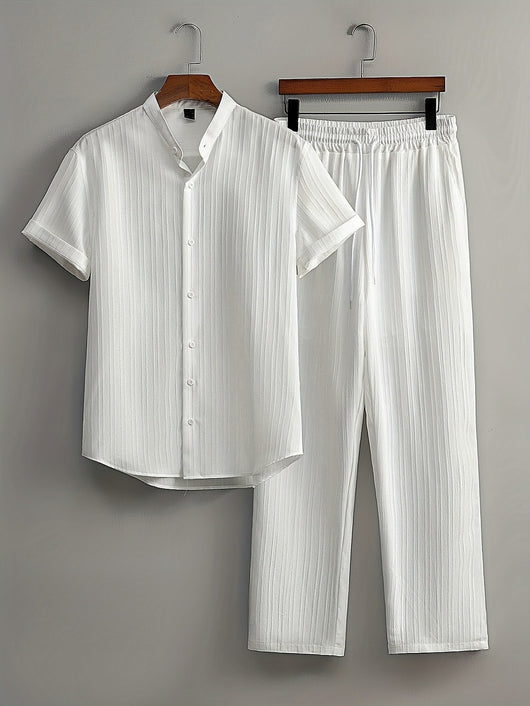 Conjunto de Camisa y Pantalón Corto Bambú Texturizado Multicolor para Hombre - Image 11