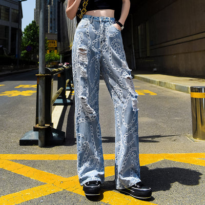 Pantalones Rectos Sueltos Rotos Estilo Papá Drapeado - Image 15