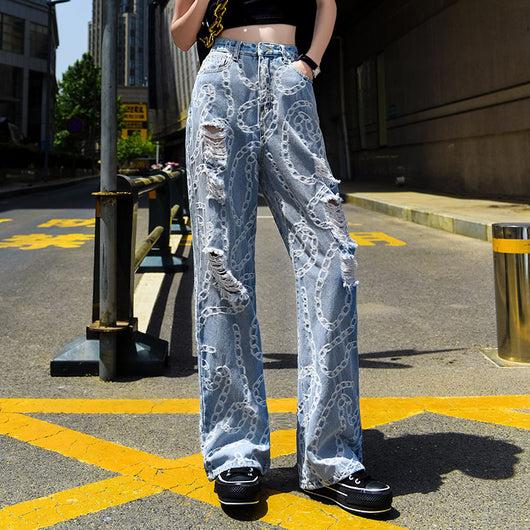 Pantalones Rectos Sueltos Rotos Estilo Papá Drapeado - Image 15