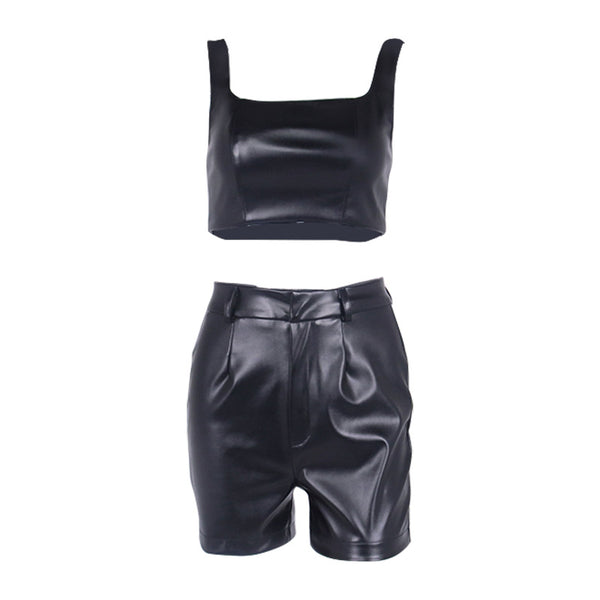 Conjunto de Dos Piezas: Chaleco Crop y Pantalón de Cuero - Image 4