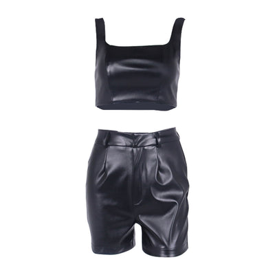 Conjunto de Dos Piezas: Chaleco Crop y Pantalón de Cuero - Image 4