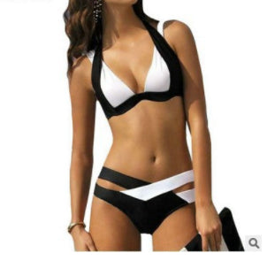 Bikini de Tiras Cruzadas con Combinación de Colores - Image 8