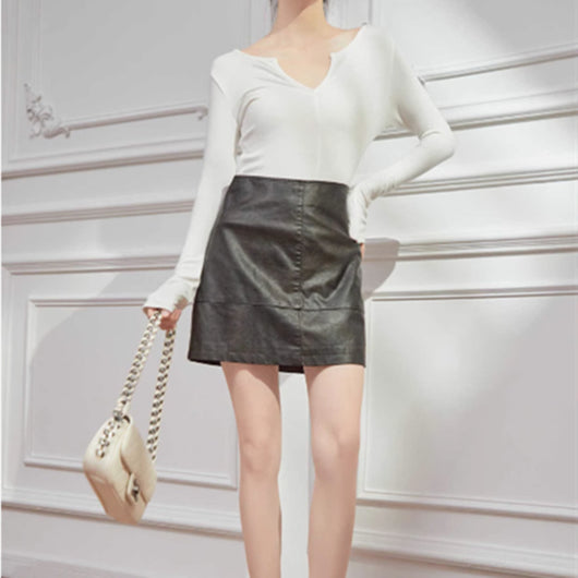 Falda Café Cintura Alta Diseño Slim - Image 7