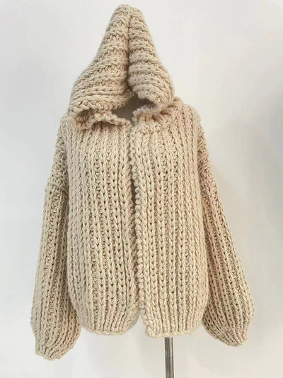 Cardigan Tejido a Mano Holgado con Capucha - Suéter Knit para Mujer - Image 13