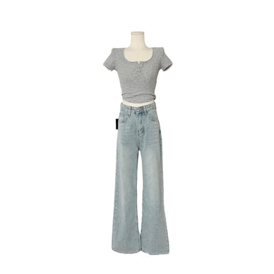 Jeans Anchos Azul Claro con Bordado de Ballet - Image 5