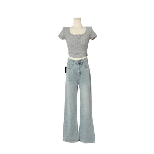 Jeans Anchos Azul Claro con Bordado de Ballet - Image 5
