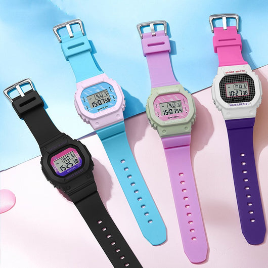 Reloj Digital Cuadrado Multicolor para Estudiantes