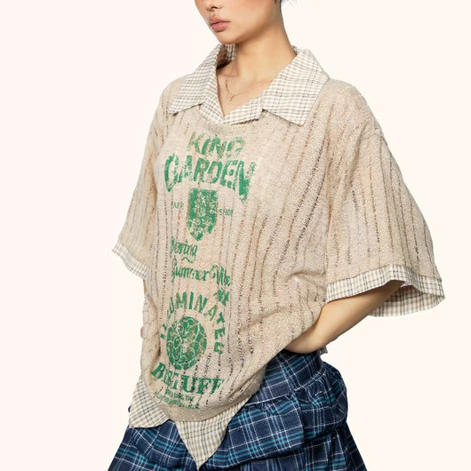 Playera Estampada con Detalles Calados - Manga Corta para Mujer Verano - Image 3