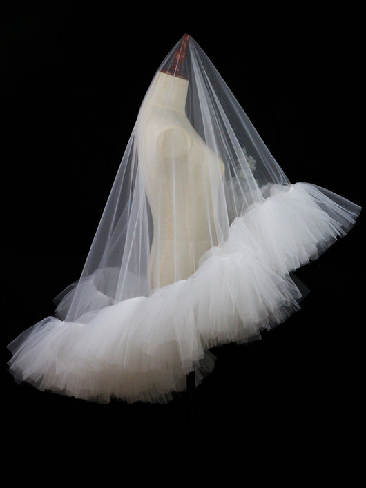 Velo Nupcial Voluminoso de Doble Capa - Blanco Elegante para Sesiones Fotográficas - Image 22