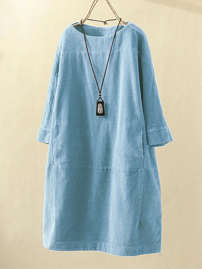 Vestido Cómodo Coreano de Color Sólido con Mangas Tres Cuartos - Image 5