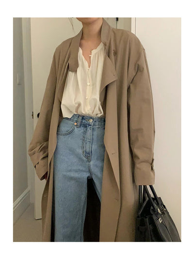 Abrigo Trench Largo Elegante con Cuello de Pie y Corte Slim - Image 35