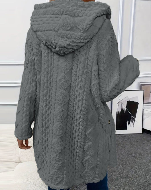Abrigo Cardigan con Capucha y Botones - Chaqueta Larga de Invierno Color Sólido - Image 37