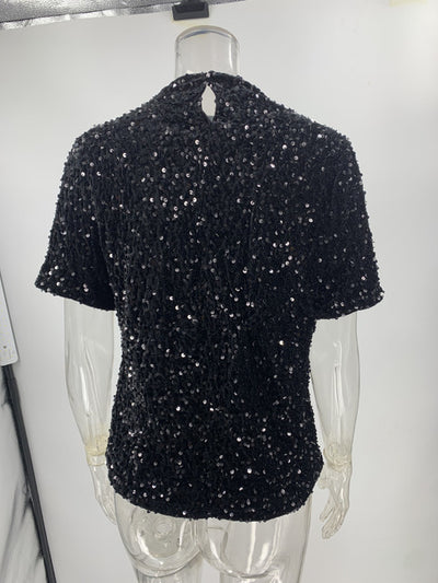Playera Corta de Lentejuelas y Terciopelo con Cuello Redondo - Image 13