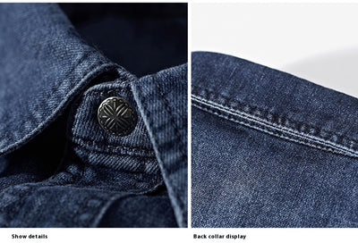 Camisa Denim Manga Larga para Hombre Talla Grande Cuello Solapa - Image 9