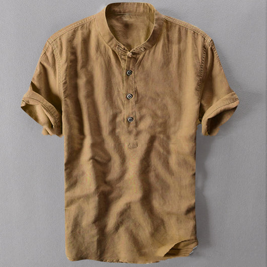 Camisa Holgada de Algodón y Lino para Hombre - Manga Corta Verano - Image 17