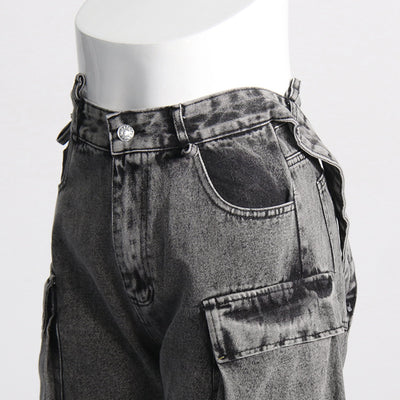 Pantalón Cargo Denim con Diseño de Cinta Decorativa y Bolsillos Múltiples - Image 16