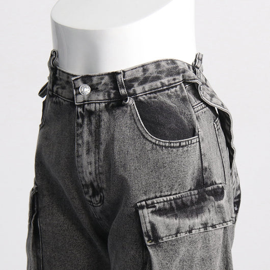 Pantalón Cargo Denim con Diseño de Cinta Decorativa y Bolsillos Múltiples - Image 16