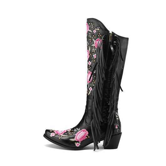 Botas Vaqueras Altas con Bordados y Flecos en Mangas - Image 14