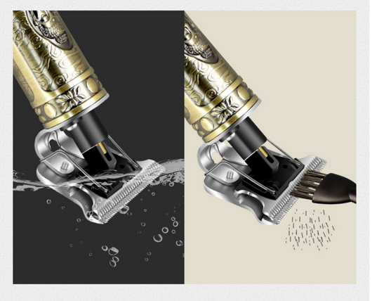 Professional electric hair clipper with gold T-blade, bronze and silver decorative handle, and black wrist strap. - Image 14