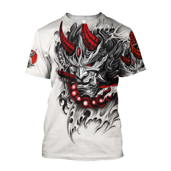 Camiseta Hombre Samurái 3D Cuello Redondo Diseño Impreso Suelta