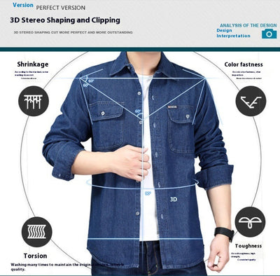 Camisa Denim Ligera Manga Larga Suelta para Hombre Otoño - Image 8