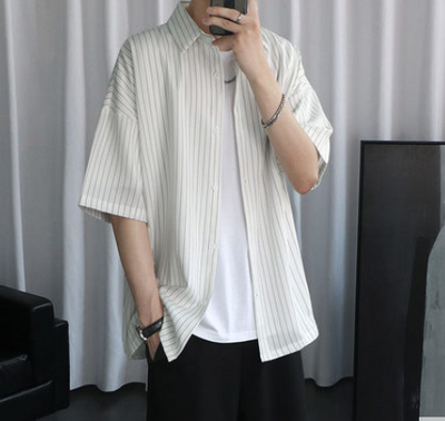 Camisa Manga Corta Hombre Rayas Negra Elegante - Image 8