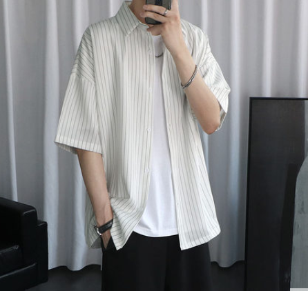 Camisa Manga Corta Hombre Rayas Negra Elegante - Image 8