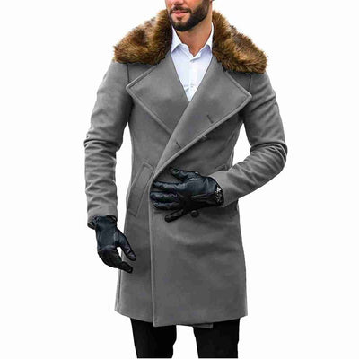 Abrigo de Lana Doble Botonadura con Cuello de Piel para Hombre - Image 3