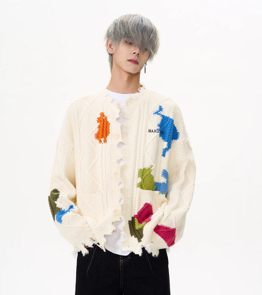 Cardigan de Contraste Dañado - Suéter Versátil Unisex - Image 12