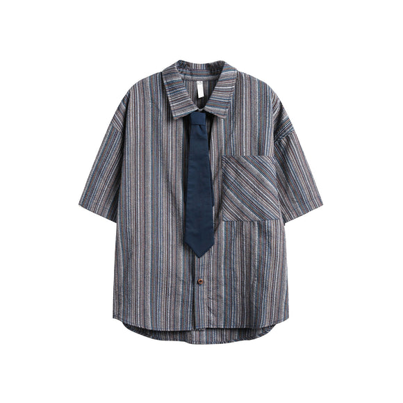 Camisa Casual Retro de Rayas Verticales Estilo Japonés para Hombre