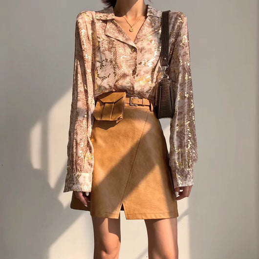 Blusa Larga Estampado Serpiente con Lentejuelas y Cuello Sastre - Image 6