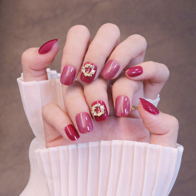 Uñas Postizas con Diseño Ojo de Gato Rojo Rosa - Acabado Profesional - Image 10