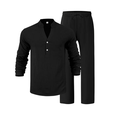 Conjunto de Pantalón y Camiseta Henley Suelta Transpirable para Hombre - Ropa de Playa Casual - Image 6