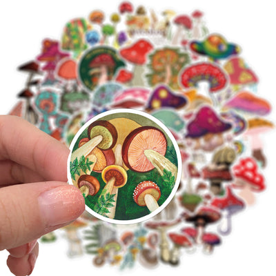 A large collection of 50 colorful mushroom graffiti stickers in various cartoon and artistic styles. - Image 6