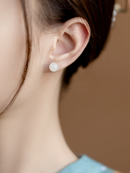 Aretes de Plata Esterlina con Jade Hetian y Baño de Oro
