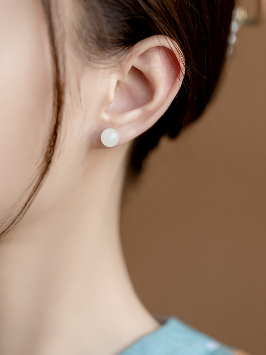 Aretes de Plata Esterlina con Jade Hetian y Baño de Oro