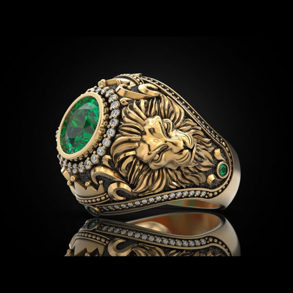 Anillo de Hombre Vintage en Aleación con Diseño de León y Diamantes