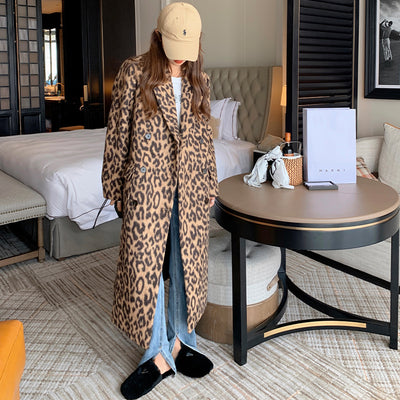 Abrigo Largo de Lana Estampado Leopardo para Invierno Mujer - Image 2